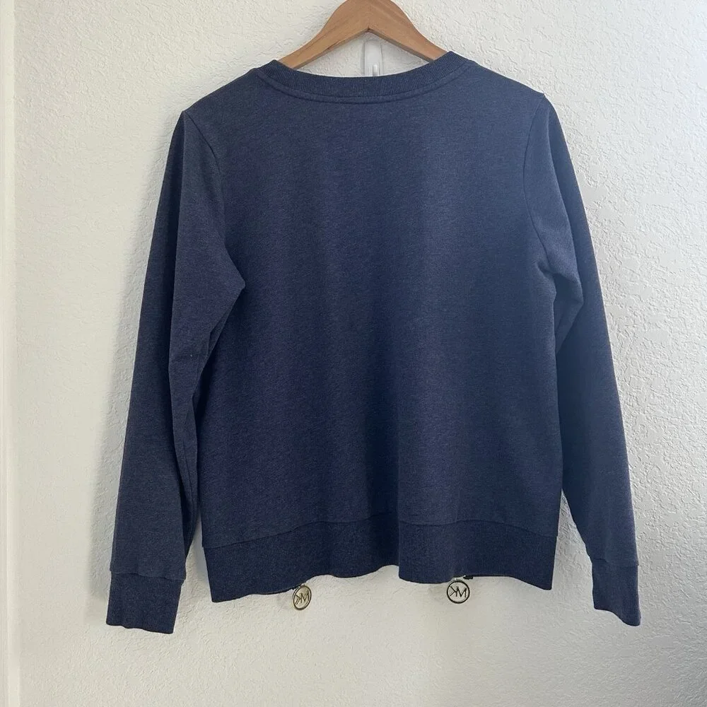 MICHAEL Michael Kors Crew Neck Pullover Sweatshirt Women's‎ L Blue Gold Zip Soft